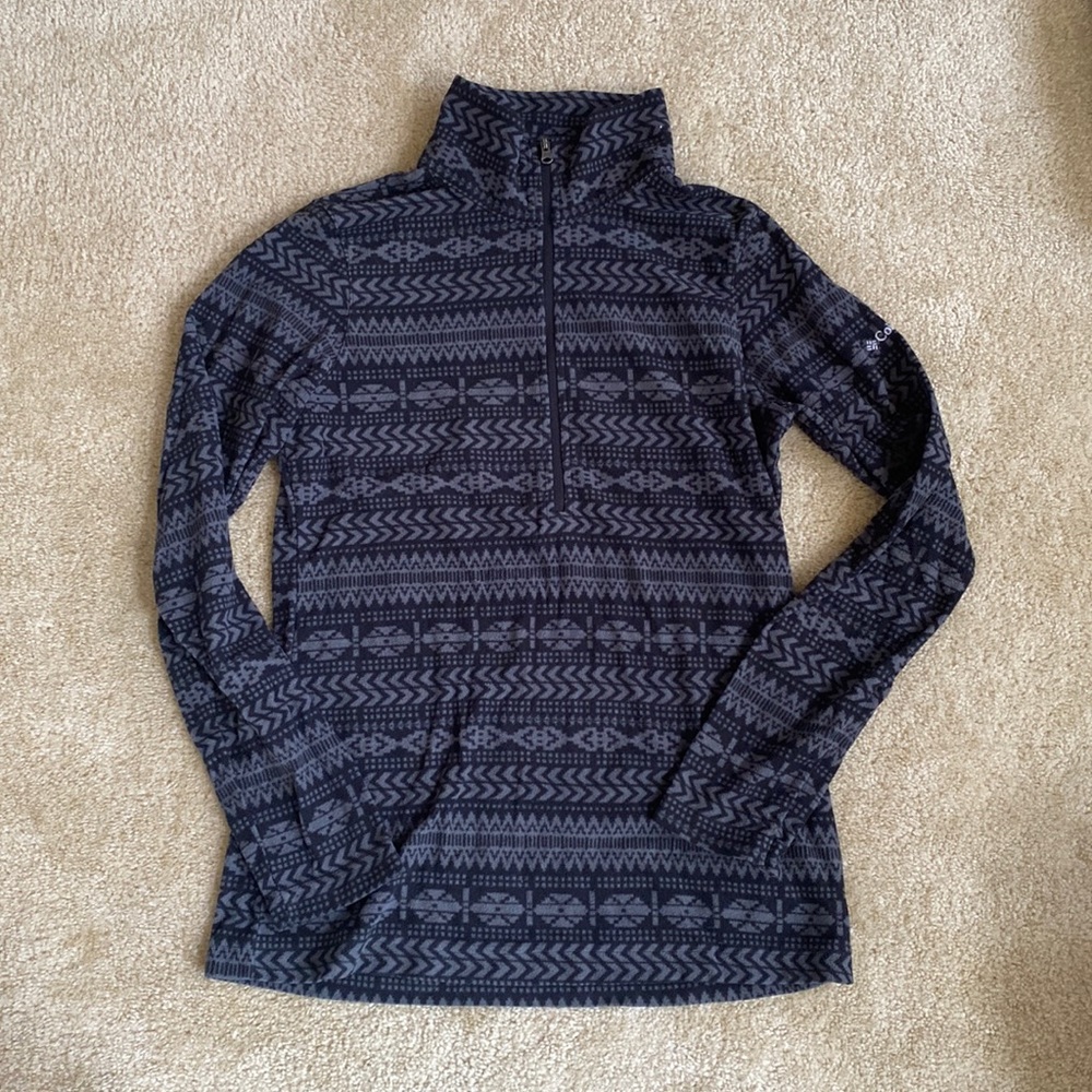 Columbia 1/2 Zip Fleece Pullover Black Grey Fair Isle